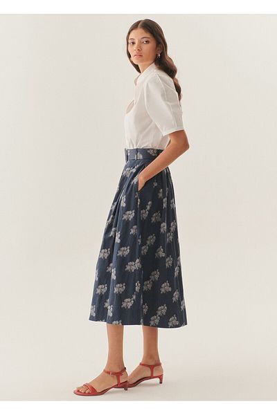 Exquise Jacquard Patterned Midi Length Skirt with Belt from Own Fabric