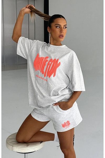 The Champ Clothing White Fox Orange Color Printed Women's Comfortable Fit Double Pocket Shorts Gray Melange