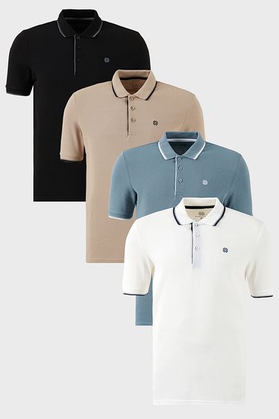 Buratti Cotton Slim Fit Stripe Detailed Buttoned Polo Collar 4 Pack t Shirt Men's t Shirt 5902118 S4