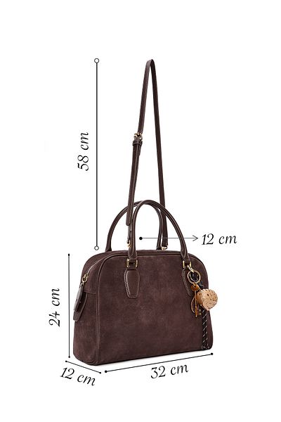 Derimod Women's Brown Long Strap Suede Leather Handbag with Accessories 24Wbd 259310