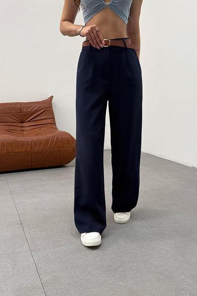BİKELİFE Women's High Waist Belt Detailed Elastic Waist Loose Palazzo Fabric Trousers