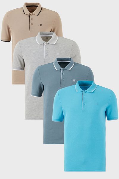 Buratti Cotton Slim Fit Stripe Detailed Buttoned Polo Collar 4 Pack t Shirt Men's t Shirt 5902118 S4