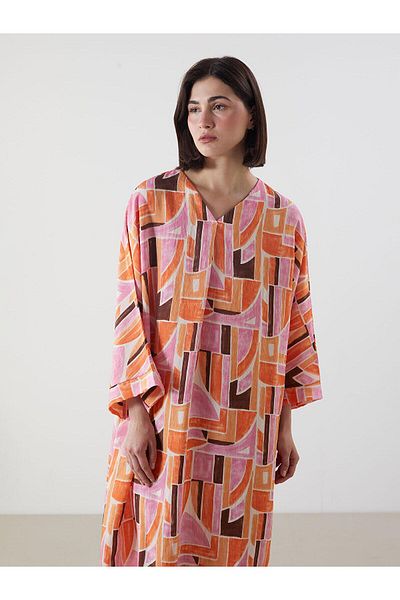 LC Waikiki Lcw Modest V-Neck Patterned Oversize Dress (S5)