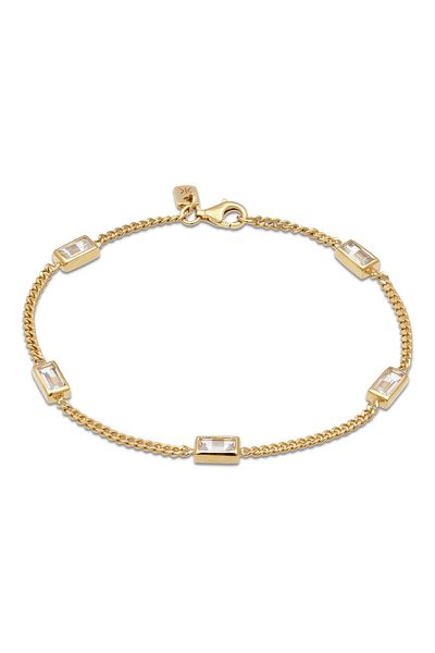 KUZZOI Náramok Pánsky obdĺžnikový Armouredchain Topaz Emerald Cut Biely 925 Sterling Silver Darčeky pre