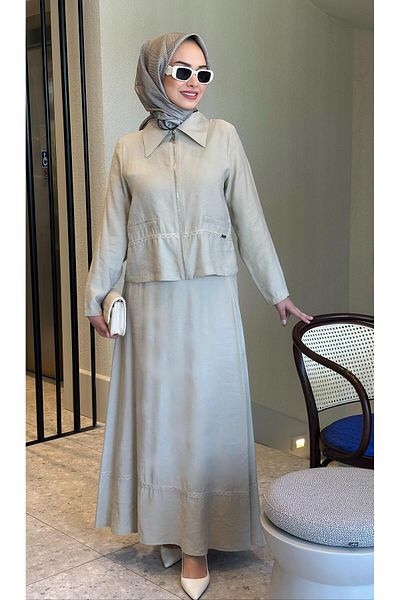 Nihle Ni̇hle 1400-05-25 Zippered Shirt Modal Fabric Towel Skirt Suit Size 38-48