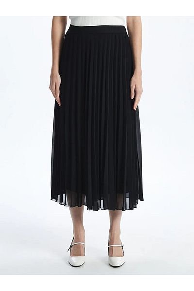 LC Waikiki Lcwaikiki Classic Black Elastic Waist Chiffon Women's Pleated Skirt