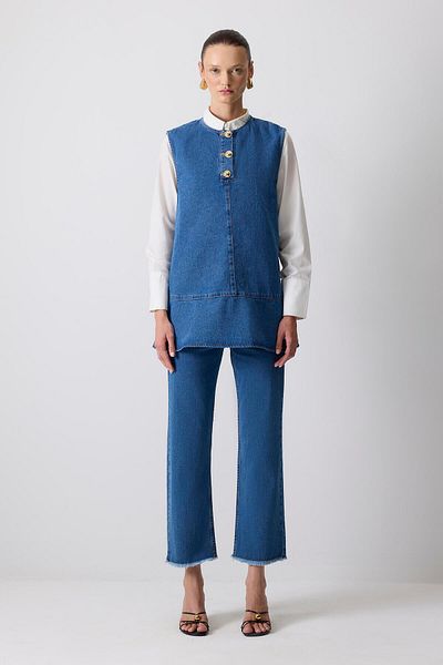 Touché Privé Gold Buttoned Denim Tunic