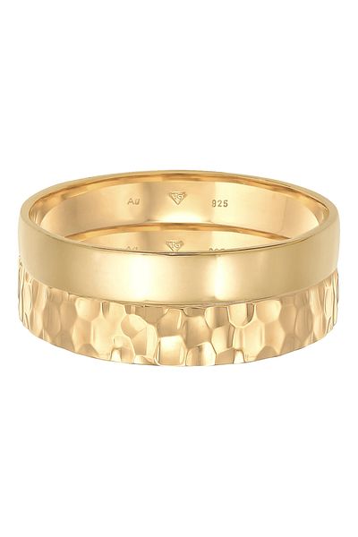KUZZOI Ring Men Band Set Basic Hammered In 925 Sterling Silver Oxided