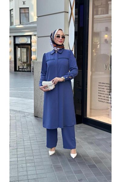 Nihle Ni̇hle 1220-05-25 Pocket Detail Buttoned Linda Fabric Suit with Trousers 38-48 Size