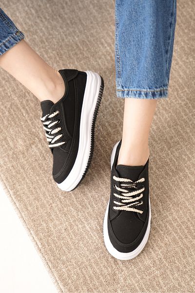 Daxtors D094 Women's Sneaker High Sole Lace-Up Cloth Sports Shoes