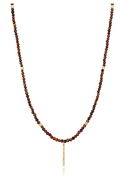 KUZZOI Pánsky náhrdelník - 925 mincový striebro, tyčinkové korálky Tiger Eye