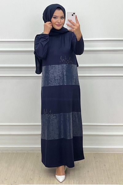 Elele فستان Serel نسائي مقاس كبير مكون من خيطين باللون الأزرق الداكن