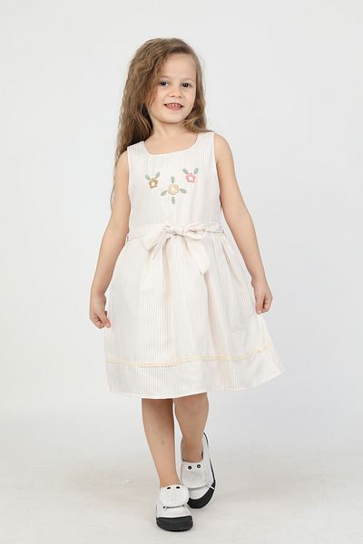 e-çocuk STRIPED FLOWER EMBROIDERED STRAPPY GIRLS' DRESS