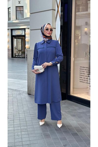 Nihle Ni̇hle 1220-05-25 Pocket Detail Buttoned Linda Fabric Suit with Trousers 38-48 Size