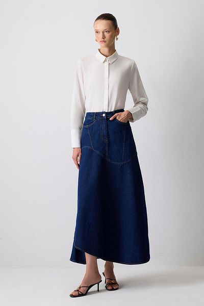 Touché Privé Asymmetric Cut Denim Skirt