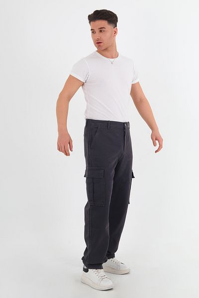 Trendyol Collection Anthracite Cargo Pocket 100% Cotton Comfortable Pants, Gb Cut, Cotton Baggy