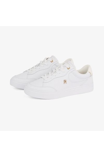 Tommy Hilfiger Dámské kožené kurtové tenisky TH Monogram – bílé