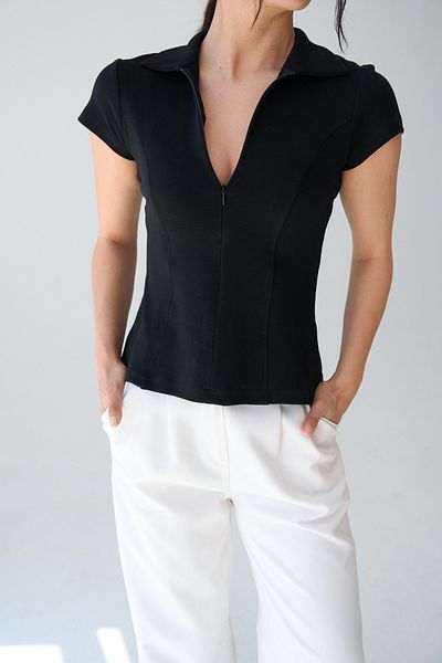 LOOSH Women's Black Front Zipper Blouse