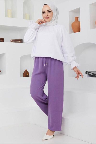 TRENDTESETTÜR بنطال مطاطي بخصر أرجواني للنساء 51552