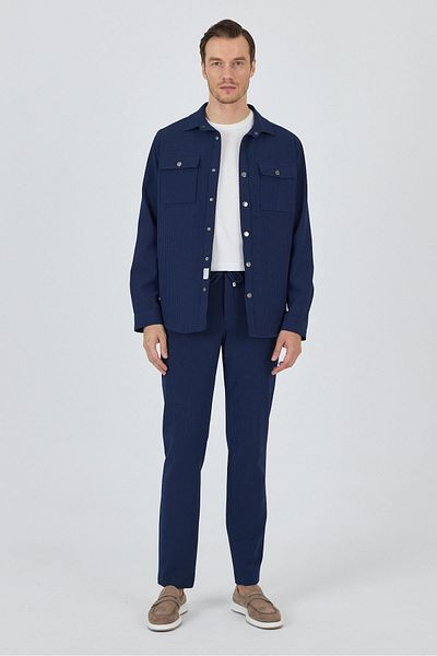 İmza Striped Pattern Seersucker Footed Shirt Collar Unlined Flexible Comfort Fit Coat