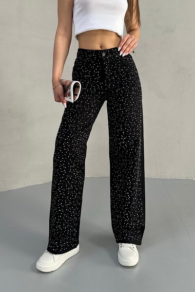 BİKELİFE Women's Black High Waist Mini Diamond Stone Lycra Straight Jeans