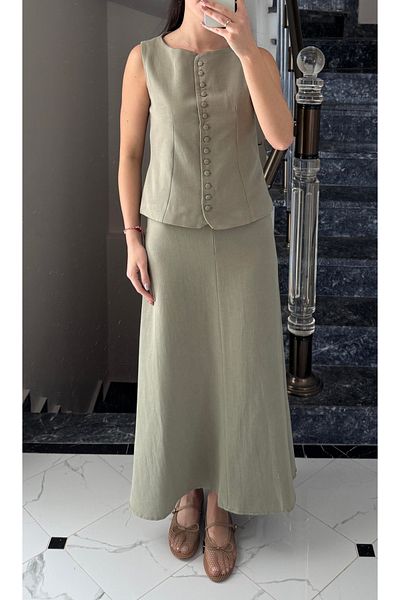 studio fashion 1988 Women's Khaki Premium 100% Cotton Vest and Skirt Set