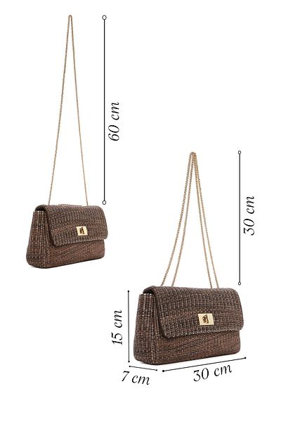 Derimod Women's Brown Long Chain Strap Straw Shoulder Bag 25Sbd2927M7