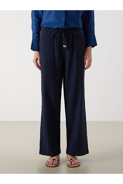 LC Waikiki Lcwaikiki Classic Navy Blue Elastic Waist Textured Women's Trousers t t