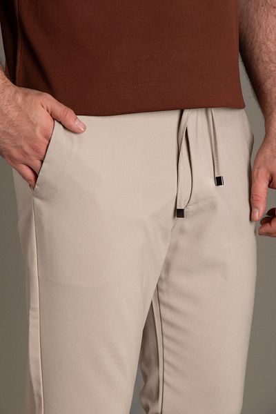 ZEKİ ÖZER Men's Beige String Jogger Pants