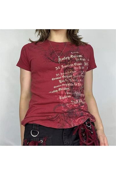 Karakedi Basic Printed Red Skull Life Short Sleeve Body