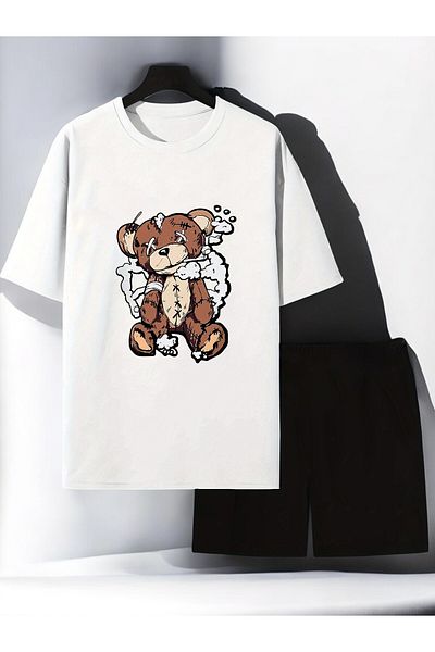 uyguntarz Zestaw T-shirtów i szortów z nadrukiem X Bear Design dla obu płci