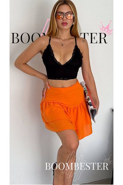 BoomBester Linen Mini Skirt with Ruffles and Hidden Zipper on the Side Stylish and Comfortable