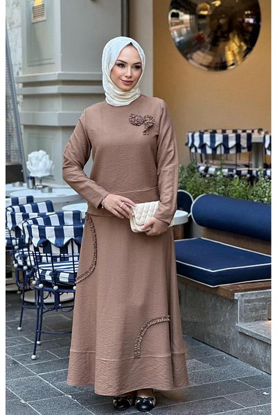 Nihle Ni̇hle 1030-05-25 Linen Fabric Flower Detail Skirt Suit Size 38-48