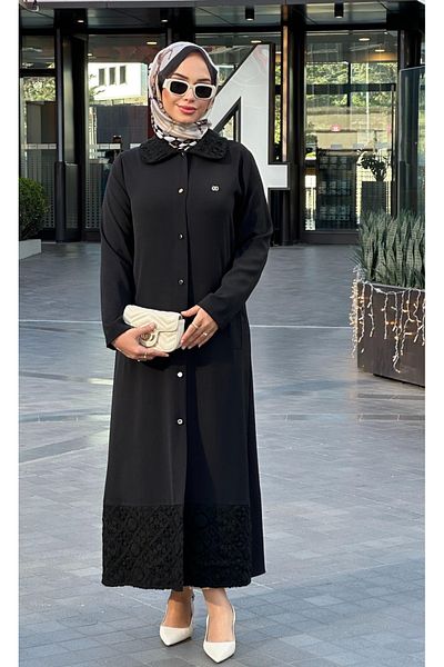 Nihle Ni̇hle 1338-05-25 Large Size Collar and Skirt End Lace Detail Front Buttoned Cap Size 50-56