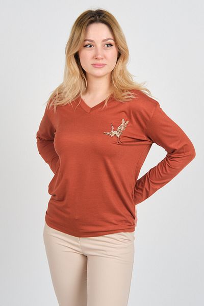 Sistas Women's Long Sleeve V-Neck Embroidery Detailed Blouse 4565 Tile