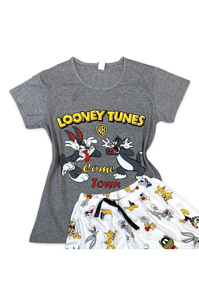 Intisimo Women's Pajamas, T-Shirt, Shorts, Looney Tunes, Gray/White - S