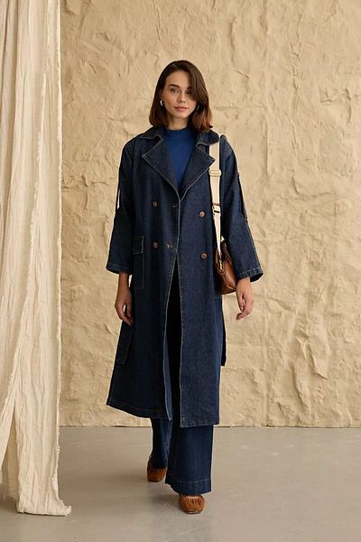 FERHEL Shoulder Detail Denim Trench Coat