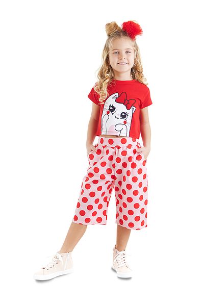 Denokids مجموعة شورت كابري تي شيرت للفتيات من Ponçik Cat
