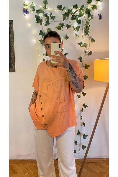 aSSa Linen Venus Button Detail Casual Bluz