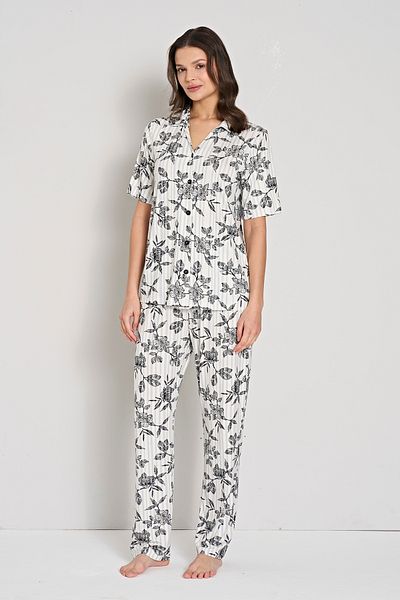 Pijadore Women's Floral Patterned Front Buttoned Pajama Set