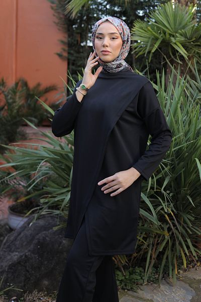 TOFİSA Set dublu pantaloni tunică sport negru - 13154
