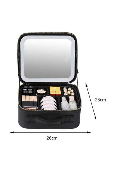 varioshop VarioShop® Cosmetic Travel Bag with LED Illuminated Makeup Mirror,