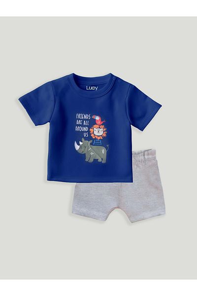 luay Unisex Cotton Blue T-Shirt Short Set: Stylish and Comfortable Casual Wear for Kids 9-12 M