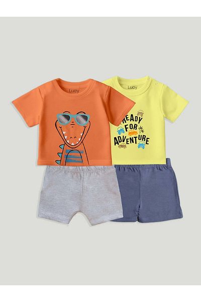 luay Unisex Cotton Orange & Yellow T-Shirt Set: Bright and Comfortable Kids Casual Wear (PO2) 18-24M