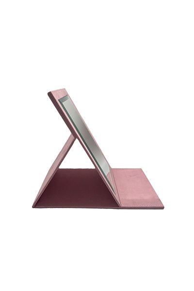 MeGass Dekor Leather Fabric Covered Pink Color Foldable Footed Jewelry and Makeup Mirror 31*X31 cm