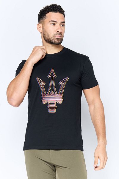 Maserati Men Crew Neck Short Sleeve Brand Logo T-Shirt, Black