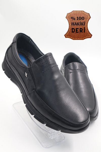 nazenintasarımlar Men's Black Orthopedic Inner and Outer Complete Leather Gel Ultra Comfortable Casual Shoes