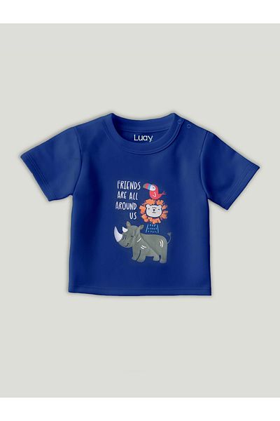 luay Unisex Cotton Blue T-Shirt Short Set: Stylish and Comfortable Casual Wear for Kids 9-12 M