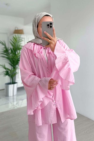 Ka Hijab طقم مبطن بياقة بيبي - وردي