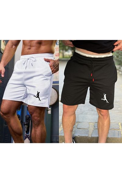 Relax family xf Men's 2-Piece White Black Shorts Slimfit Mold Football Player Printed Cotton Fabric